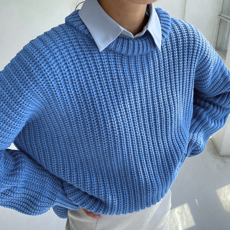 Women's Chunky Knit Sweater Crew Neck Long Sleeve Pullover Soft Casual Oversized Winter Tops Fashion Cozy Knitwear