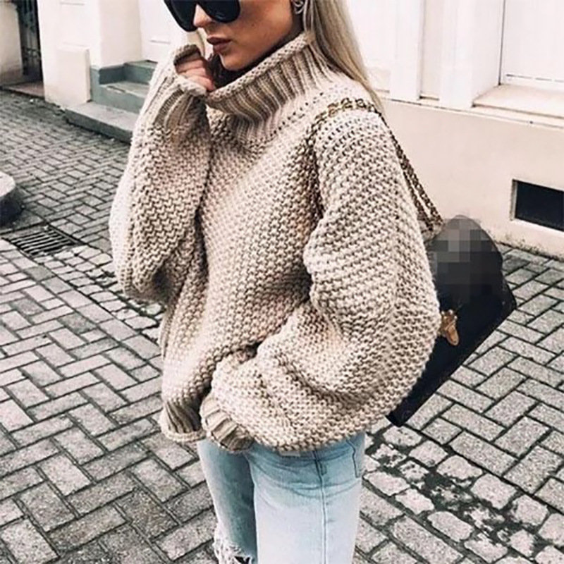 Women’s Chunky Knit Turtleneck Sweater, Oversized Loose Fit Pullover Jumper, Cozy Textured Cable Knit Long Sleeve Sweater for Fall Winter Casual Streetwear