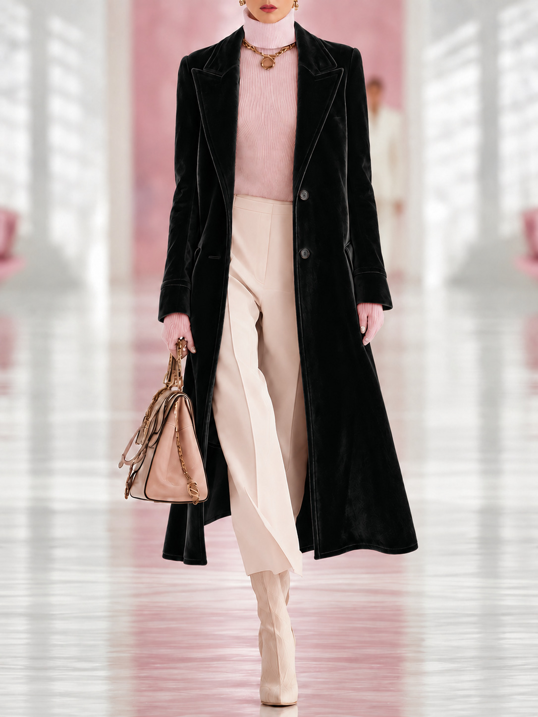 Women's Long Velvet Blazer Coat, Elegant Notched Lapel Button Front Overcoat, Slim Fit Longline Jacket for Women, Multiple Colors Available
