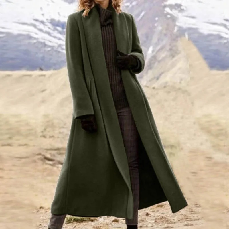 Women's Long Coat – Elegant Open Front Lapel Jacket for Fall Winter