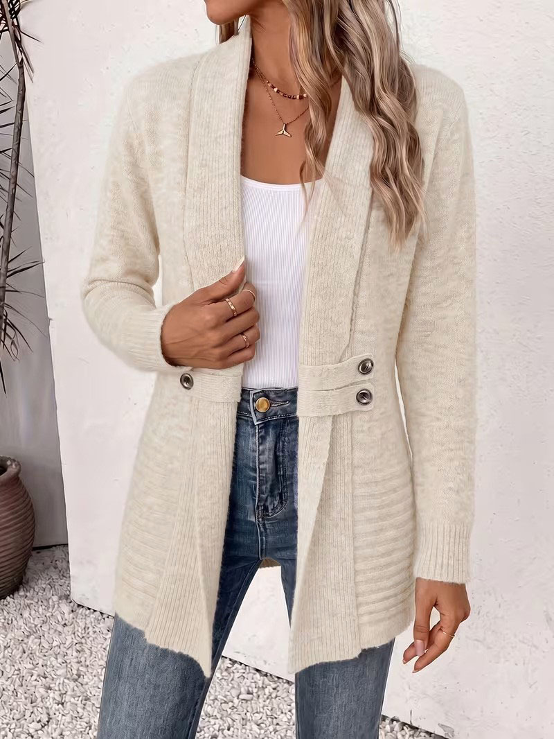 Women's Long Knit Cardigan Sweater – Open Front Lightweight Button Detail Casual Fall Winter Outerwear