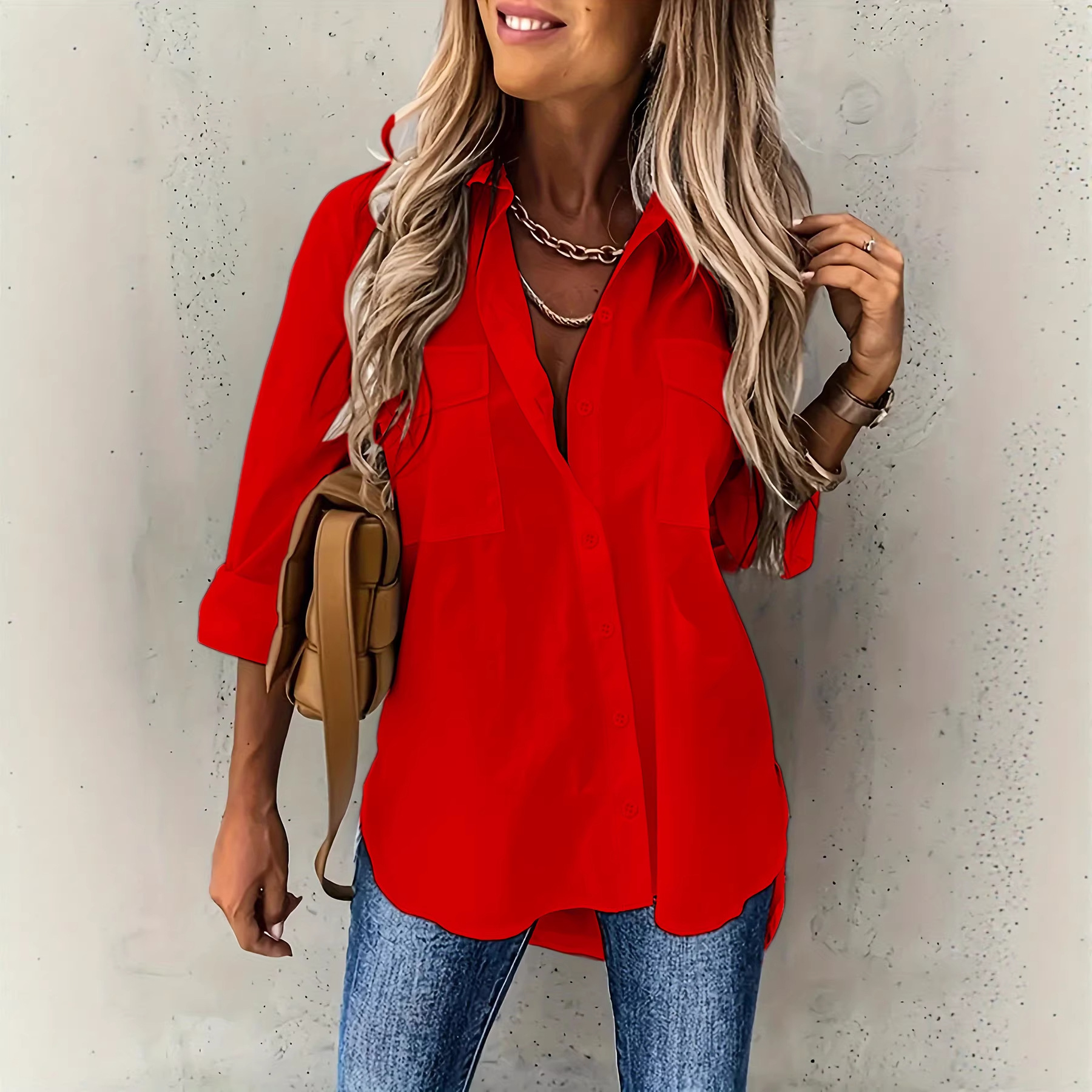 Women's White Button Down Shirt Long Sleeve Casual Blouse Oversized Collared Shirt with Pocket Loose Fit Office Work Top for Women