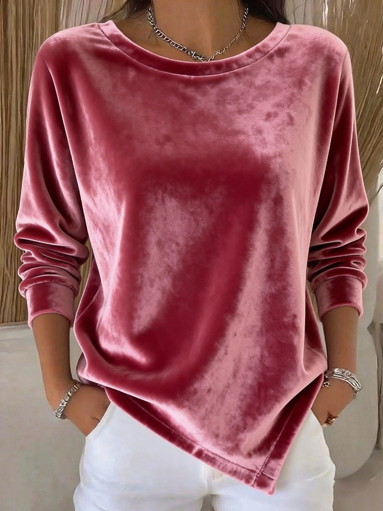 Women’s Velvet Long Sleeve Crew Neck Pullover Top