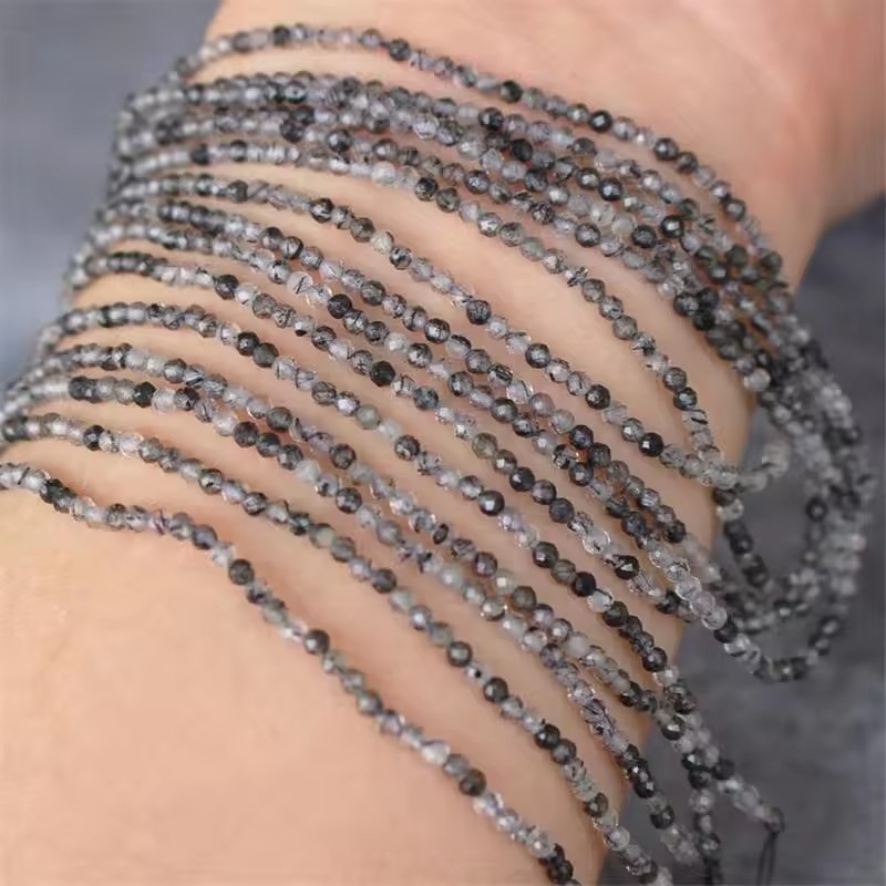 Wholesale Faceted Natural Gemstone Beads, Cut Crystal Loose Beads, Aquamarine Tourmaline Agate Spacer Beads for DIY Bracelet Necklace Jewelry Making, 2/3/4mm