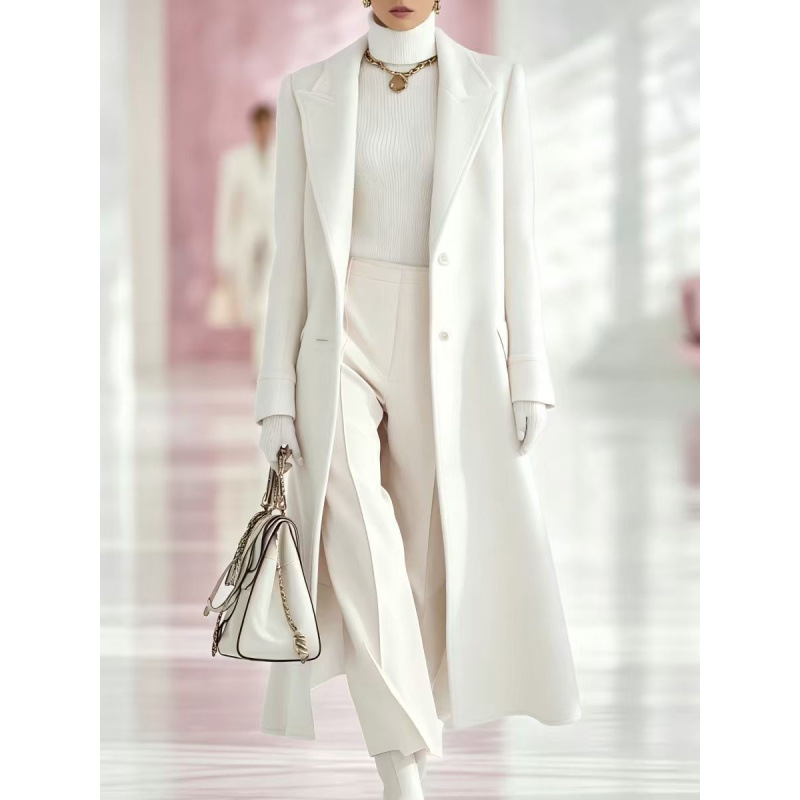 Women's Long Coat, Single Breasted Lapel Collar Winter Overcoat, Elegant Long Sleeve Lined Trench Jacket for Fall Winter