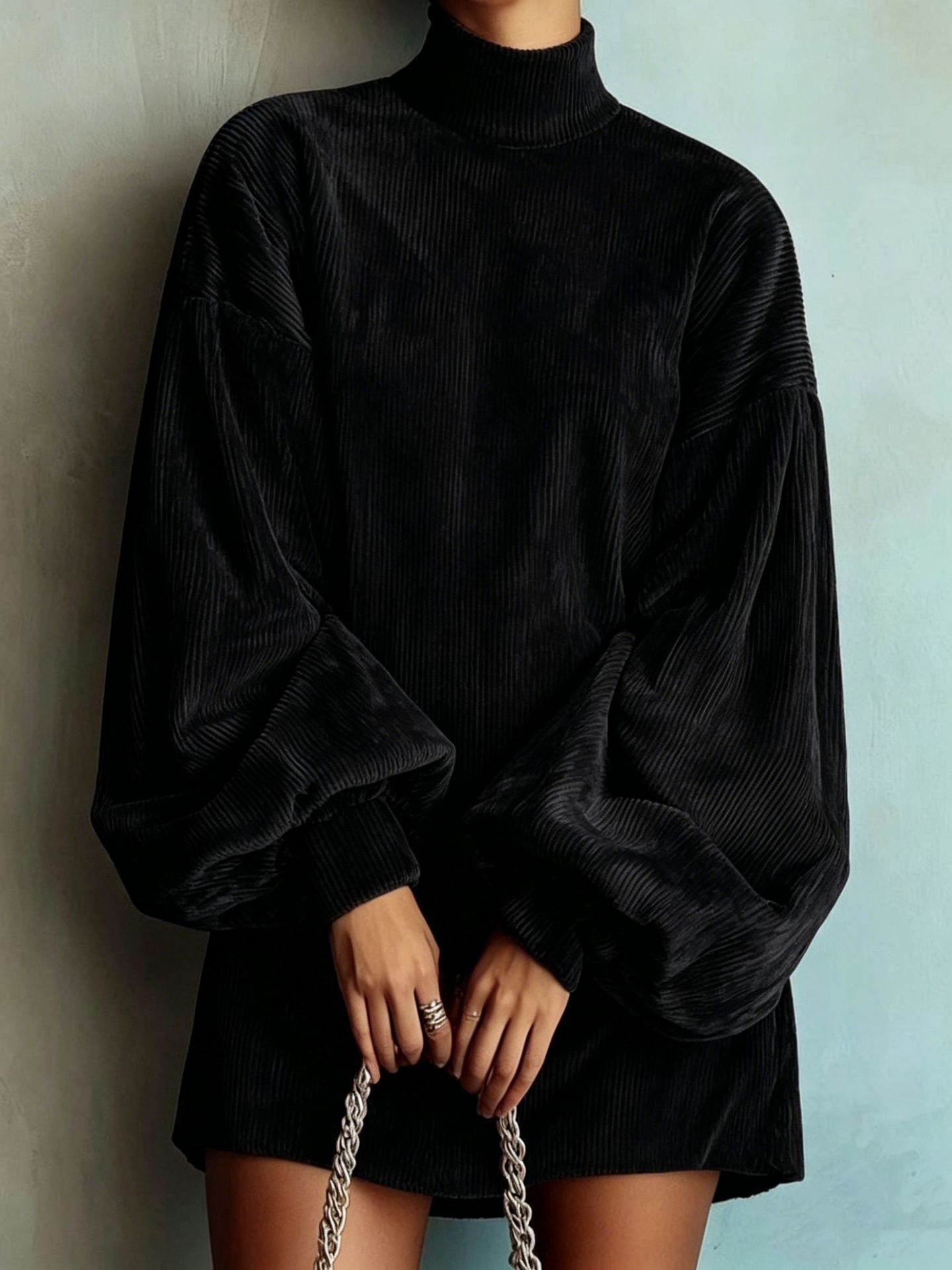 Women’s Oversized Turtleneck Dress Long Sleeve Lantern Sleeve Loose Fit Mini Dress Casual Elegant Fall Winter Dress