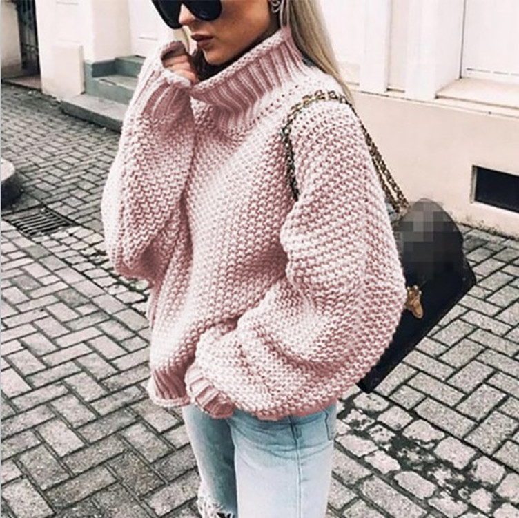 Women’s Chunky Knit Turtleneck Sweater, Oversized Loose Fit Pullover Jumper, Cozy Textured Cable Knit Long Sleeve Sweater for Fall Winter Casual Streetwear