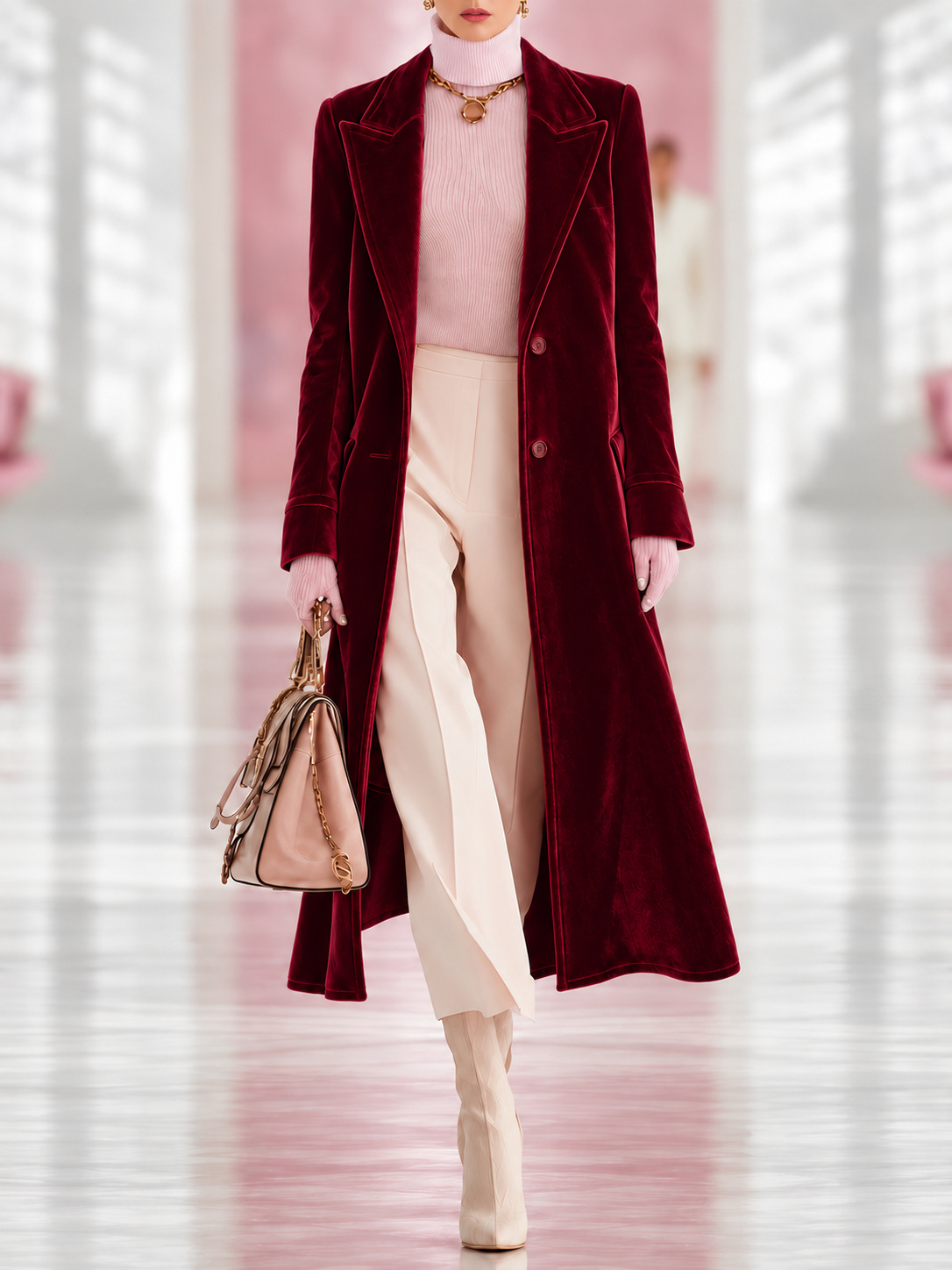 Women's Long Velvet Blazer Coat, Elegant Notched Lapel Button Front Overcoat, Slim Fit Longline Jacket for Women, Multiple Colors Available