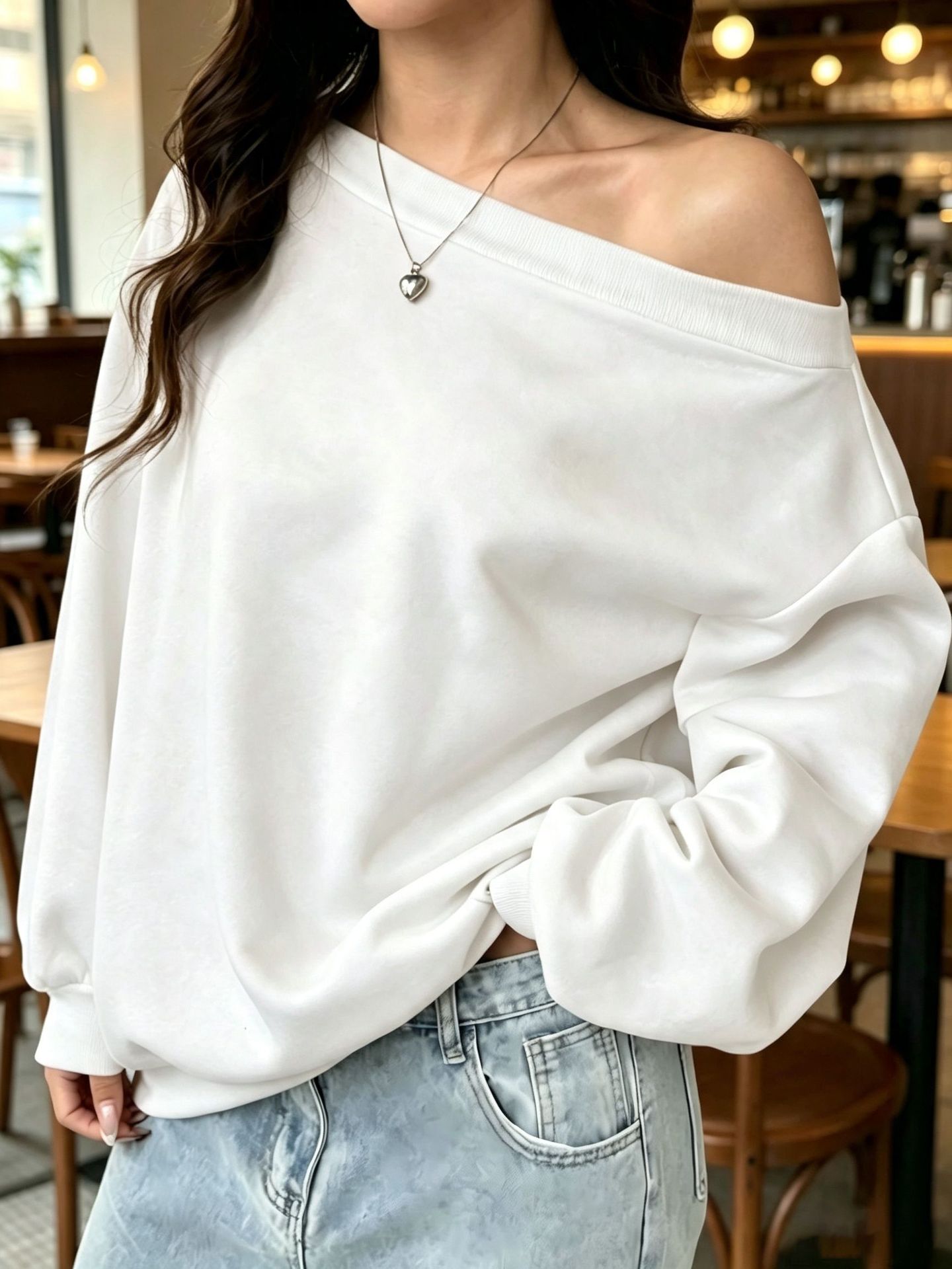 Women's Off Shoulder Sweatshirt, Long Sleeve Oversized Pullover Top, Asymmetric Neck Loose Fit Casual Slouchy Shirt for Fall Winter