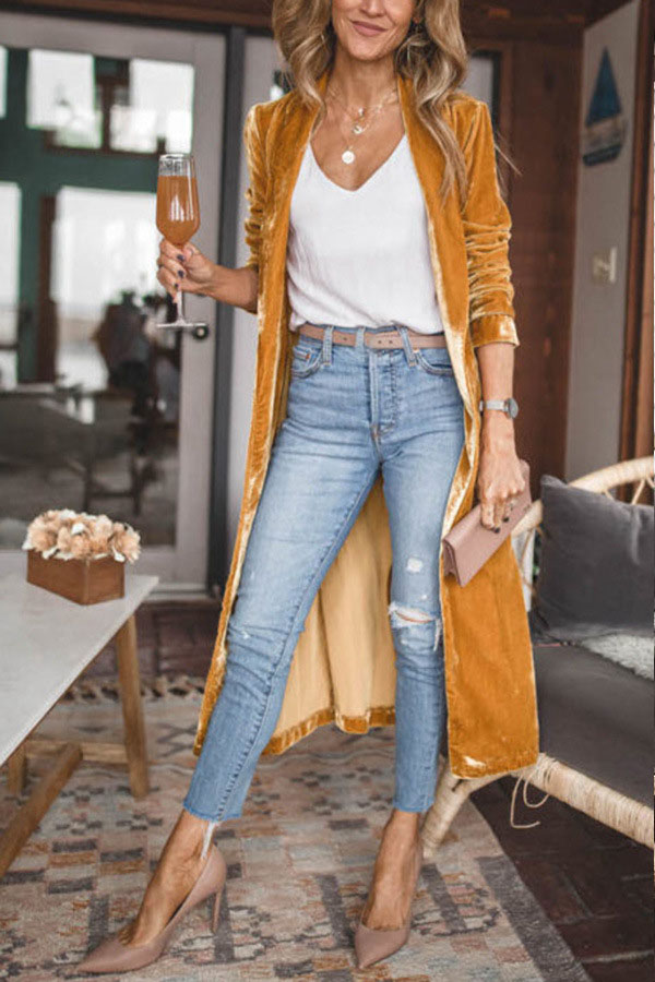 Women's Velvet Duster Coat, Long Open Front Blazer Jacket, Elegant Lightweight Longline Outerwear for Women, Casual Fall Spring Cardigan Coat