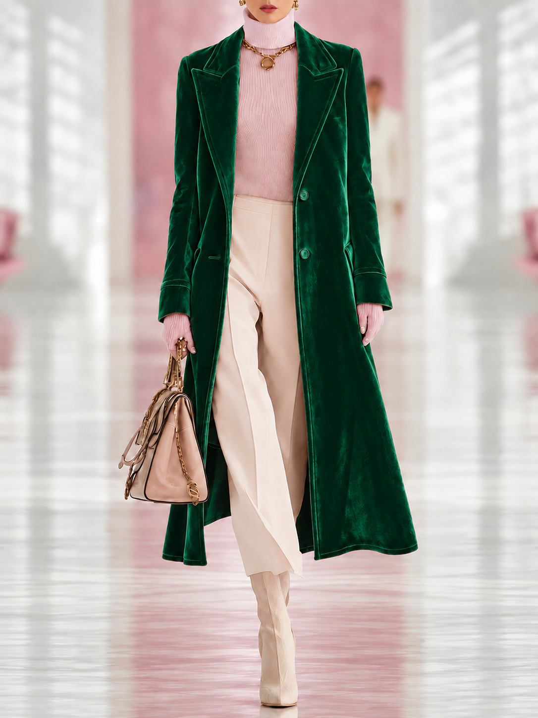 Women's Long Velvet Blazer Coat, Elegant Notched Lapel Button Front Overcoat, Slim Fit Longline Jacket for Women, Multiple Colors Available