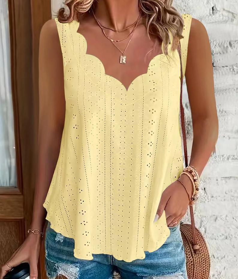 Women’s Cotton Spandex Eyelet Tank Top – Square Neck Sleeveless Summer Blouse