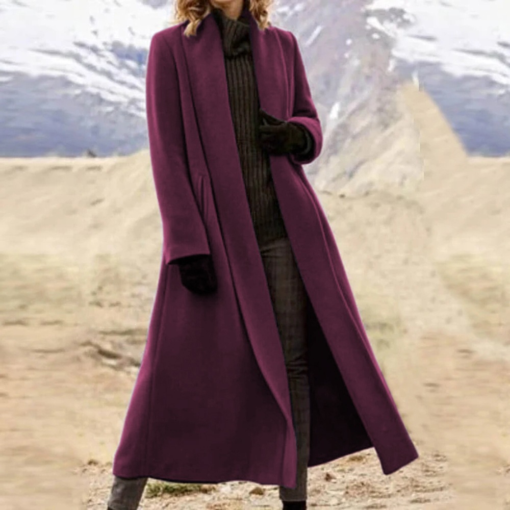 Women's Long Coat – Elegant Open Front Lapel Jacket for Fall Winter