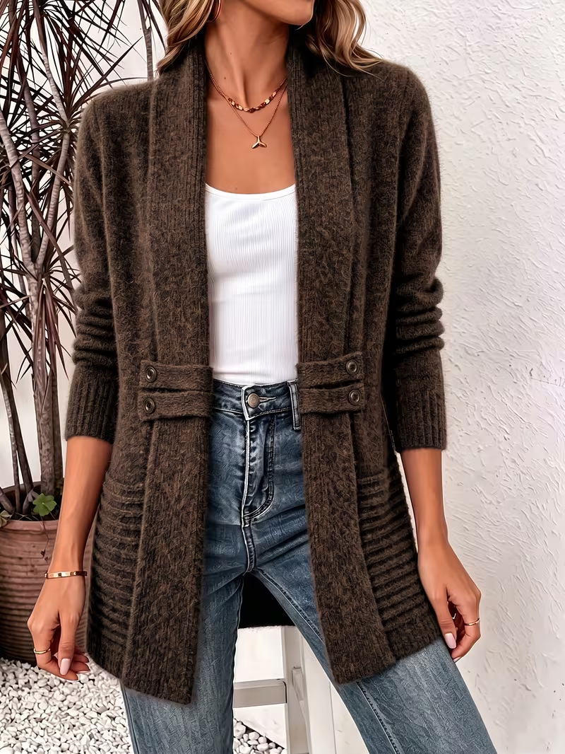 Women's Long Knit Cardigan Sweater – Open Front Lightweight Button Detail Casual Fall Winter Outerwear