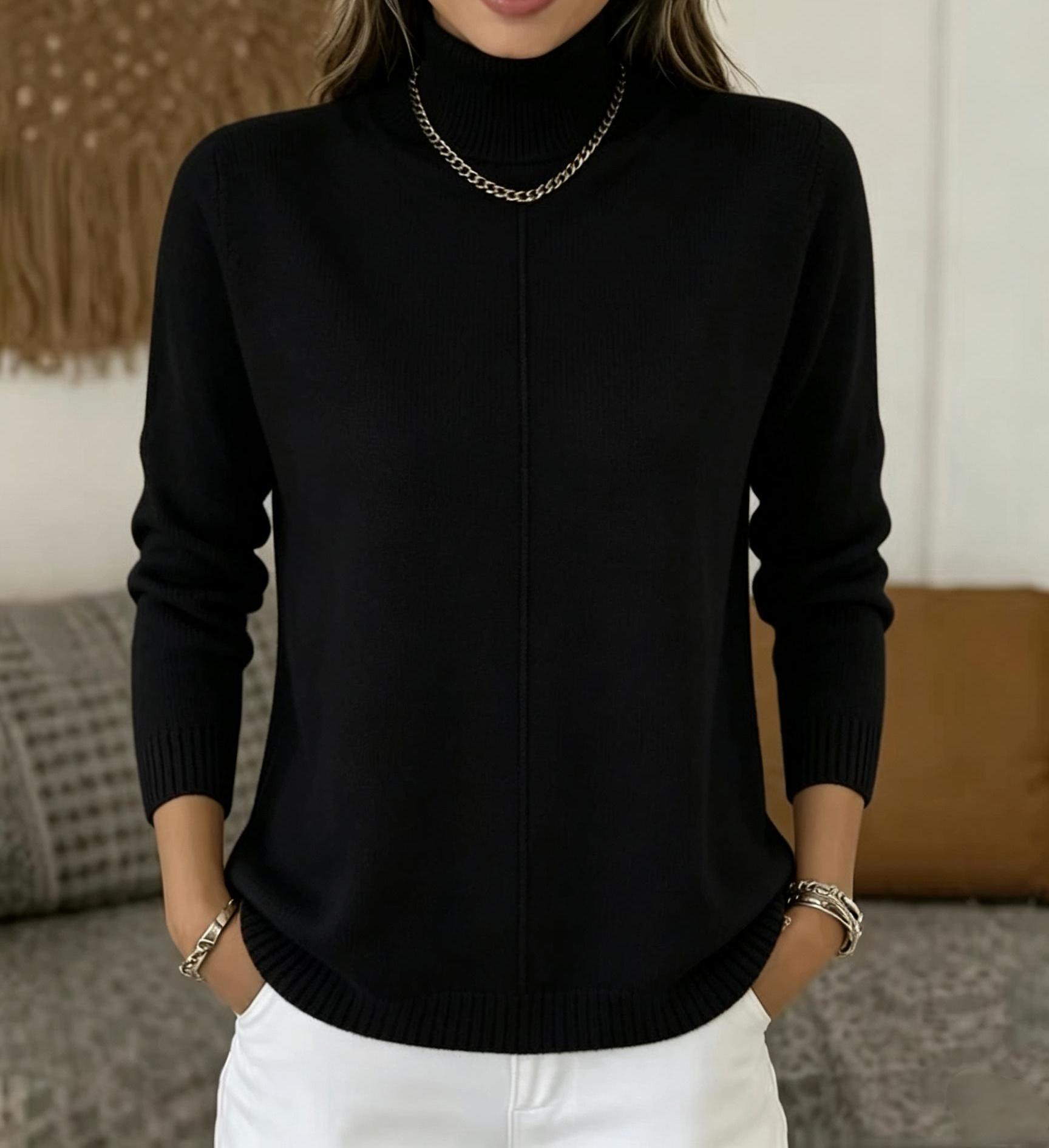 Women's Casual Turtleneck Sweater Long Sleeve Pullover Tops, Solid Color Knit Lightweight Soft Warm Fall Winter Basic Loose Fit Sweaters for Women