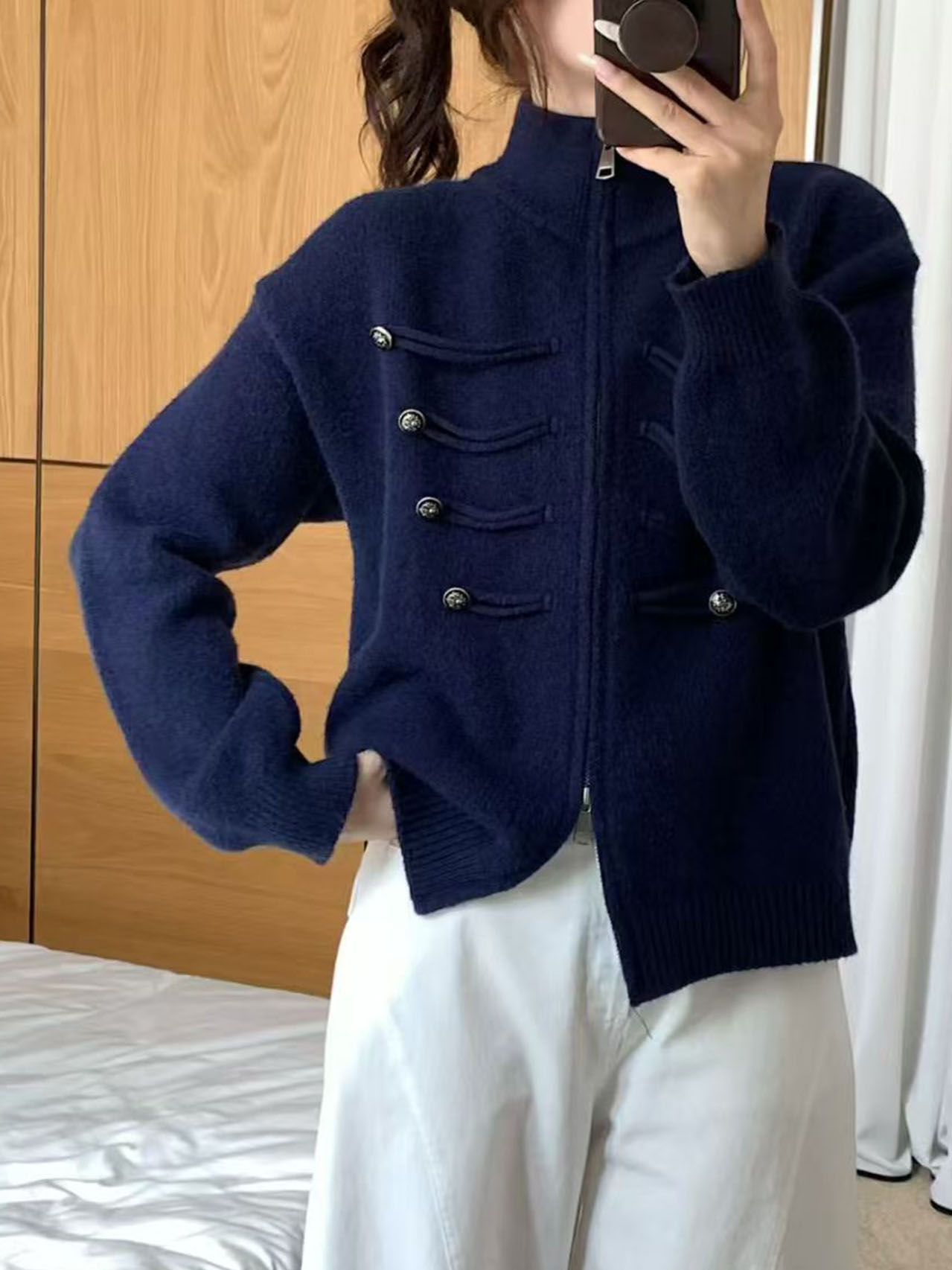 Women's Casual Mock Neck Zip Up Knit Sweater Long Sleeve Pullover Top, Solid Color Ribbed Knit Lightweight Sweater for Fall Winter