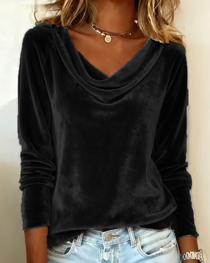 Women’s Velvet Long Sleeve Cowl Neck Top
