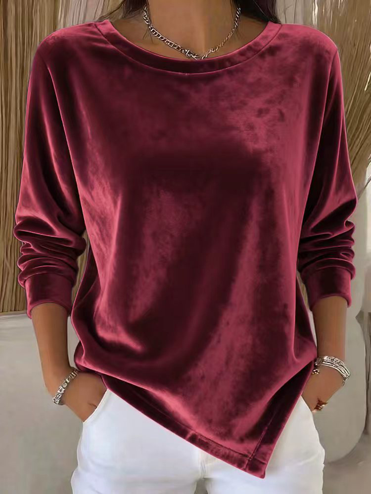 Women’s Velvet Long Sleeve Crew Neck Pullover Top