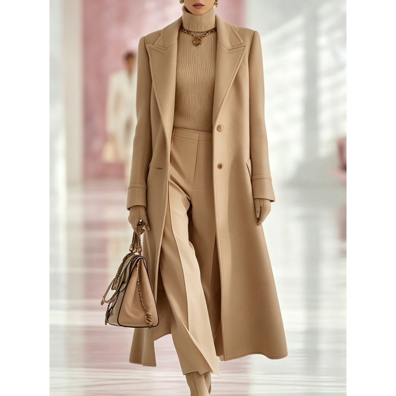 Women's Long Coat, Single Breasted Lapel Collar Winter Overcoat, Elegant Long Sleeve Lined Trench Jacket for Fall Winter