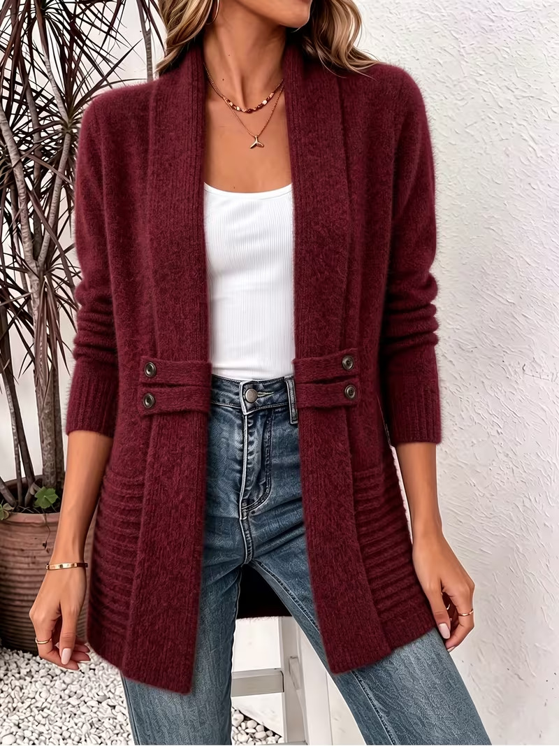 Women's Long Knit Cardigan Sweater – Open Front Lightweight Button Detail Casual Fall Winter Outerwear