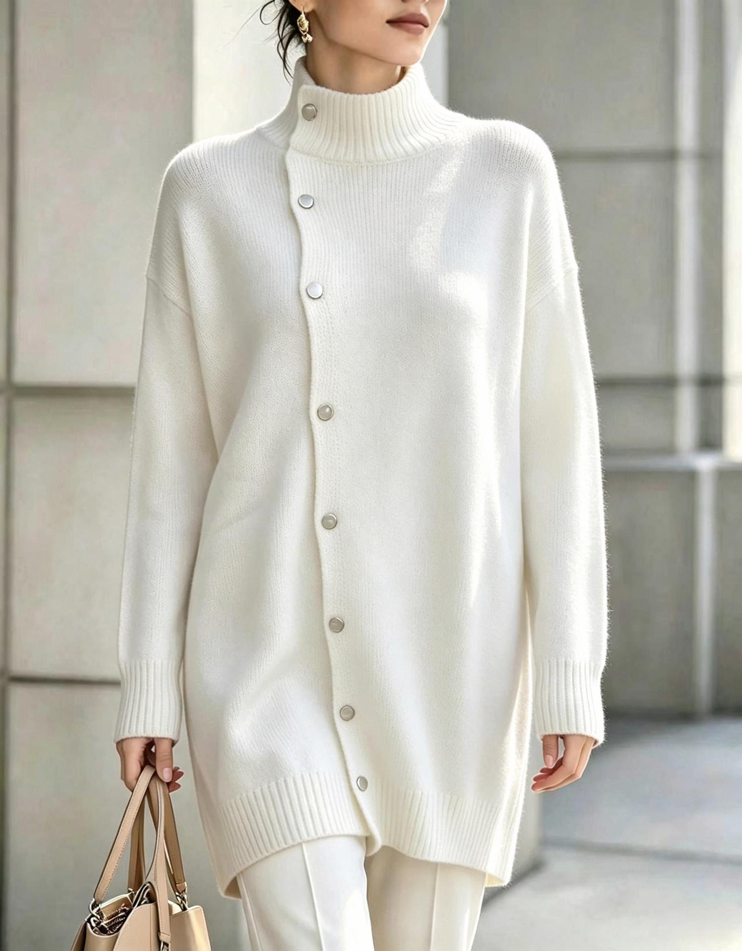 Women’s Turtleneck Button Front Sweater – Long Sleeve Oversized Knit Pullover Casual Cardigan Top