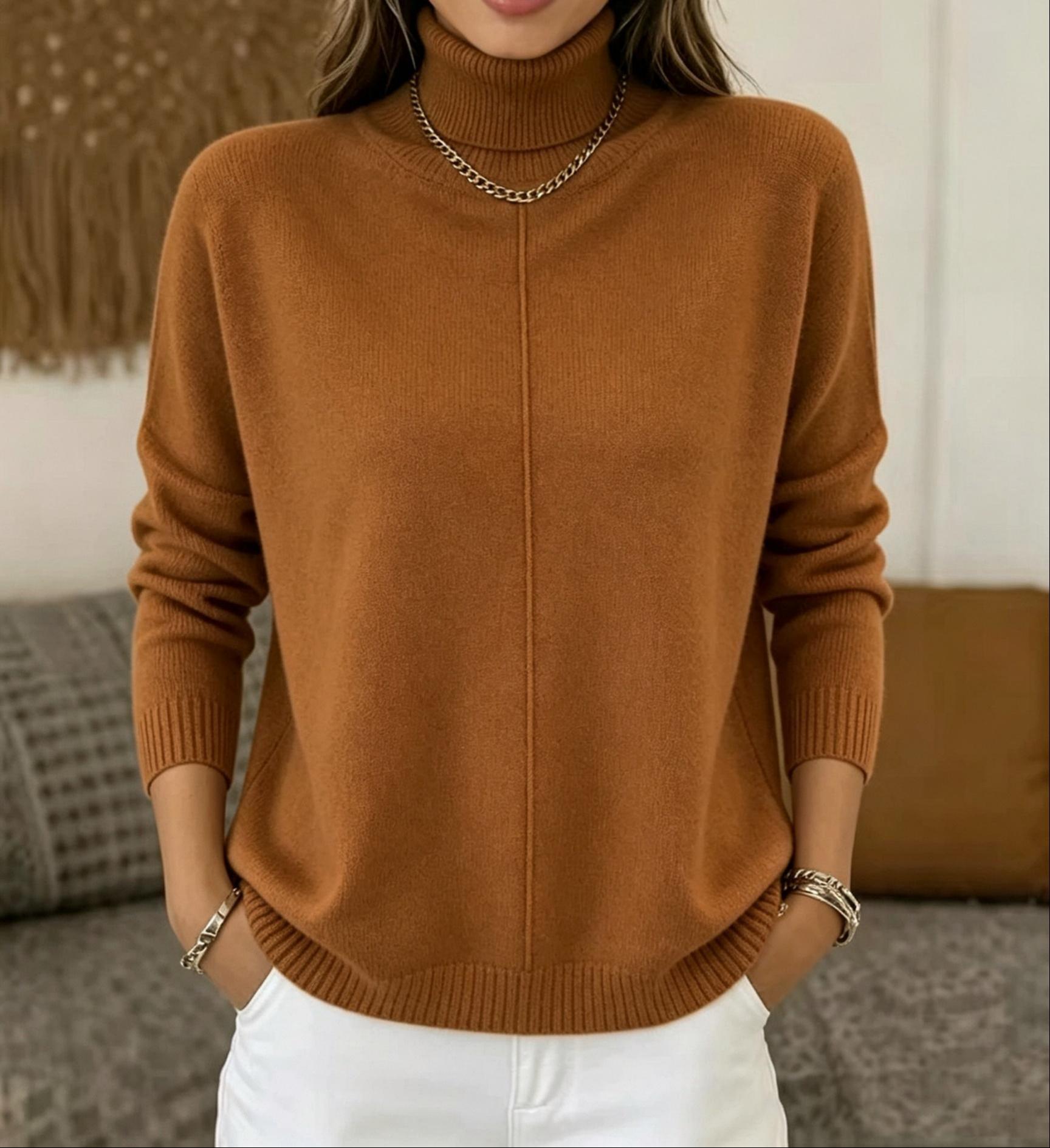Women's Casual Turtleneck Sweater Long Sleeve Pullover Tops, Solid Color Knit Lightweight Soft Warm Fall Winter Basic Loose Fit Sweaters for Women