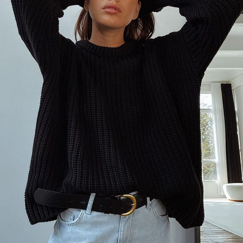 Women's Chunky Knit Sweater Crew Neck Long Sleeve Pullover Soft Casual Oversized Winter Tops Fashion Cozy Knitwear