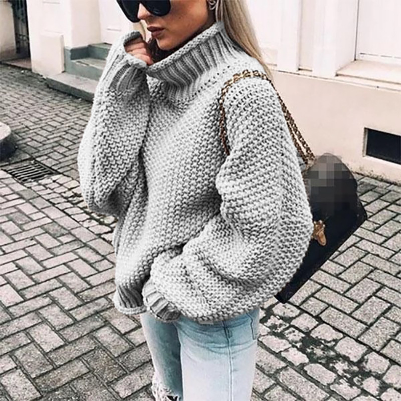 Women’s Chunky Knit Turtleneck Sweater, Oversized Loose Fit Pullover Jumper, Cozy Textured Cable Knit Long Sleeve Sweater for Fall Winter Casual Streetwear