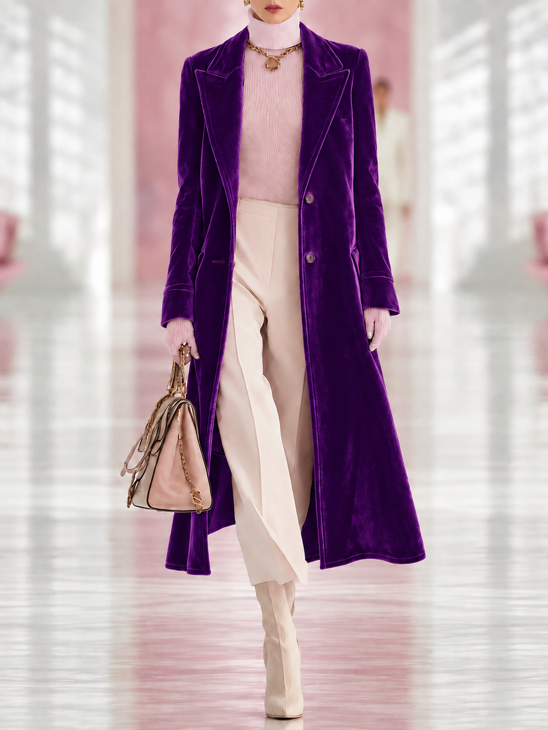 Women's Long Velvet Blazer Coat, Elegant Notched Lapel Button Front Overcoat, Slim Fit Longline Jacket for Women, Multiple Colors Available