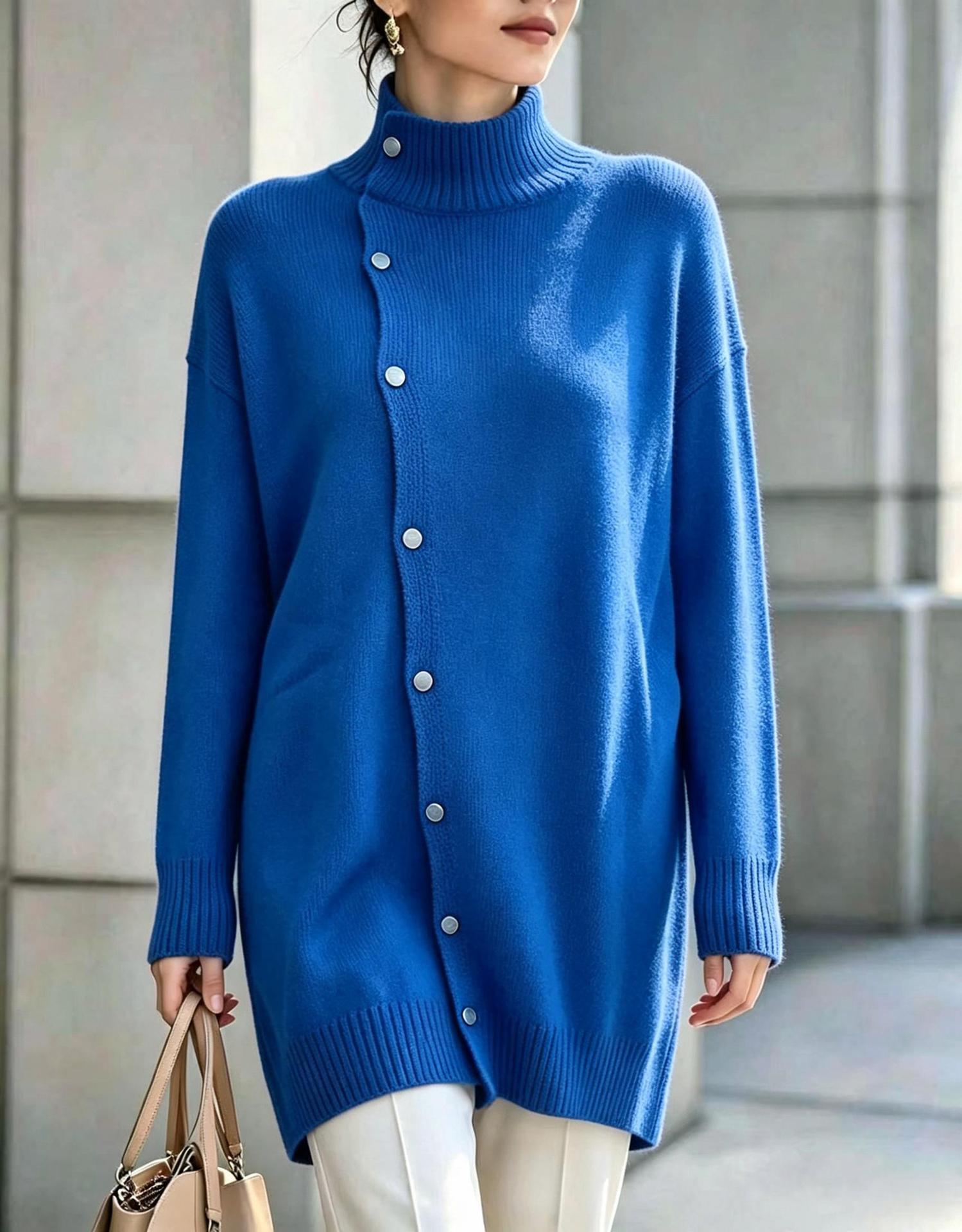 Women’s Turtleneck Button Front Sweater – Long Sleeve Oversized Knit Pullover Casual Cardigan Top