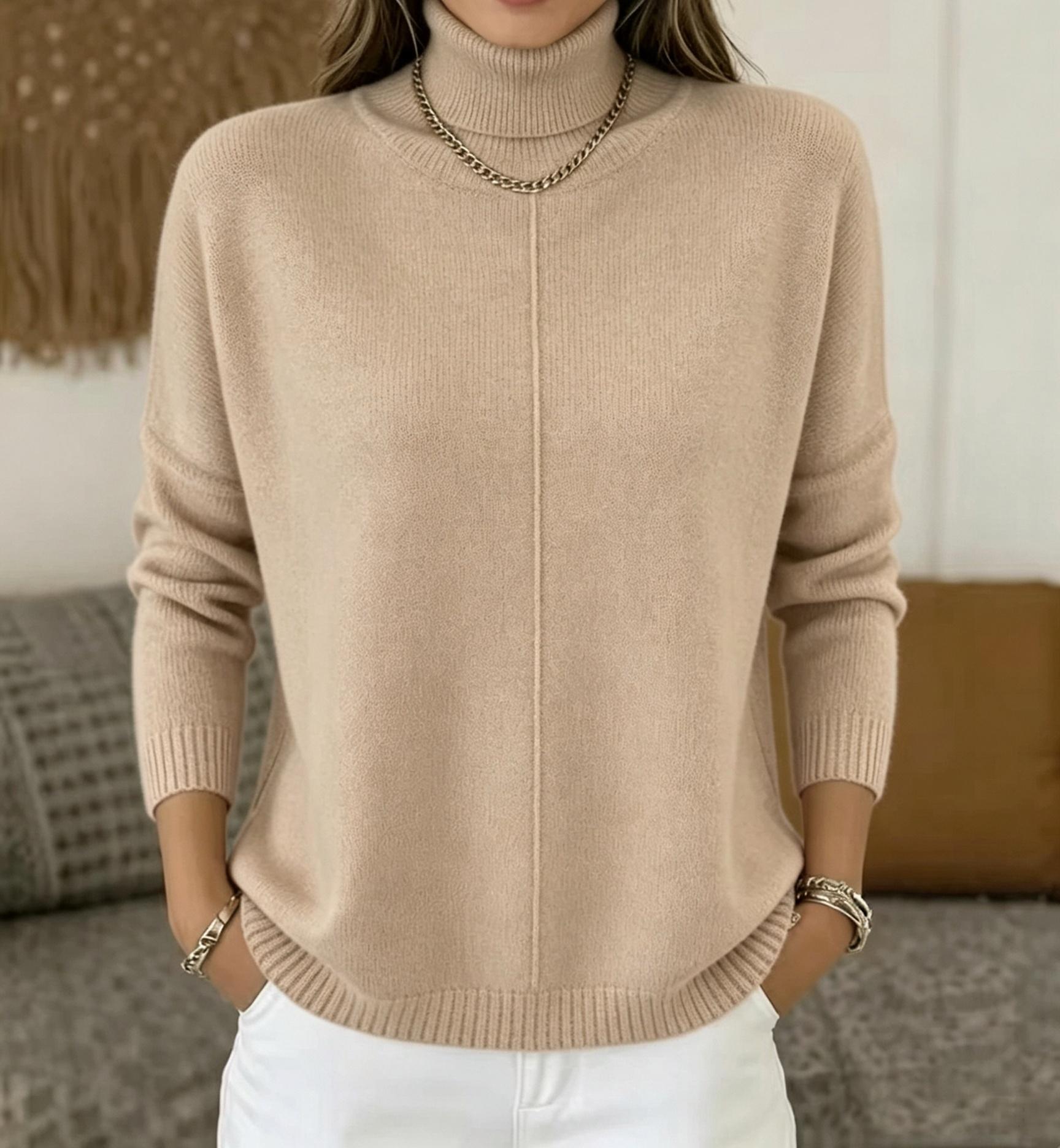 Women's Casual Turtleneck Sweater Long Sleeve Pullover Tops, Solid Color Knit Lightweight Soft Warm Fall Winter Basic Loose Fit Sweaters for Women