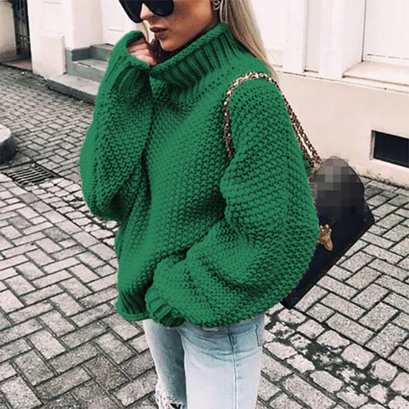 Women’s Chunky Knit Turtleneck Sweater, Oversized Loose Fit Pullover Jumper, Cozy Textured Cable Knit Long Sleeve Sweater for Fall Winter Casual Streetwear