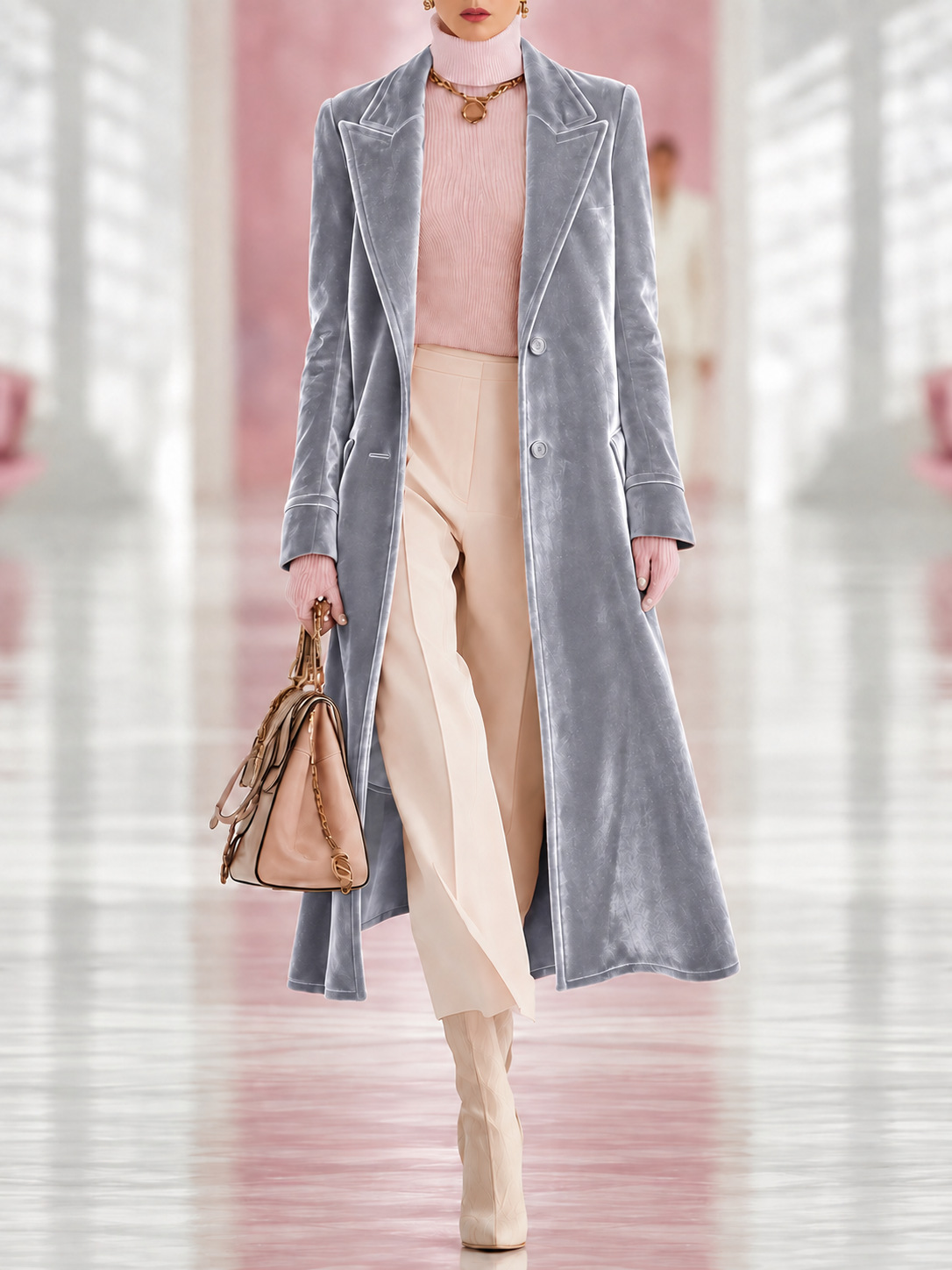 Women's Long Velvet Blazer Coat, Elegant Notched Lapel Button Front Overcoat, Slim Fit Longline Jacket for Women, Multiple Colors Available