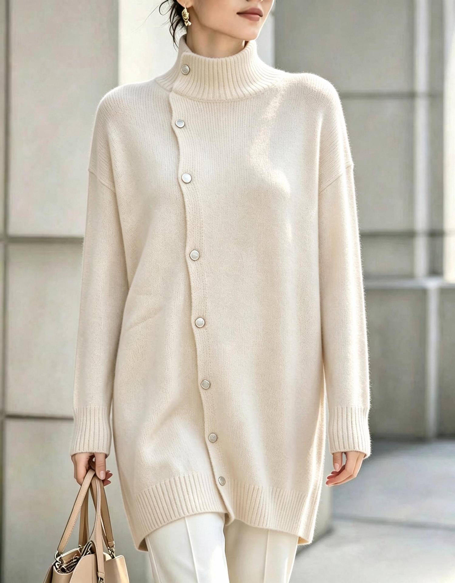 Women’s Turtleneck Button Front Sweater – Long Sleeve Oversized Knit Pullover Casual Cardigan Top
