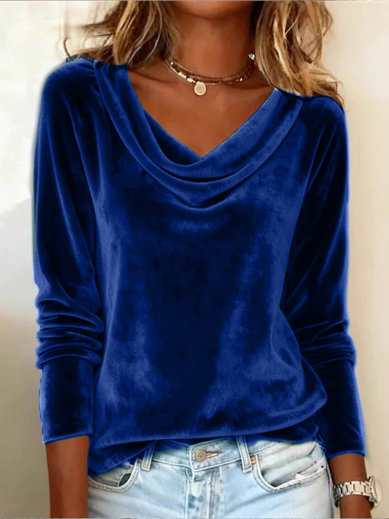 Women’s Velvet Long Sleeve Cowl Neck Top