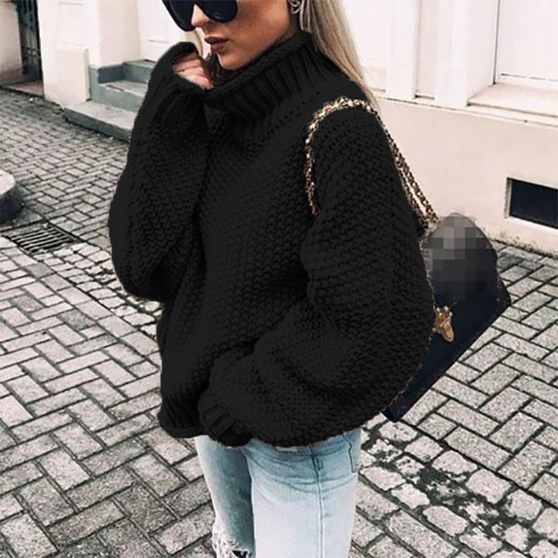 Women’s Chunky Knit Turtleneck Sweater, Oversized Loose Fit Pullover Jumper, Cozy Textured Cable Knit Long Sleeve Sweater for Fall Winter Casual Streetwear