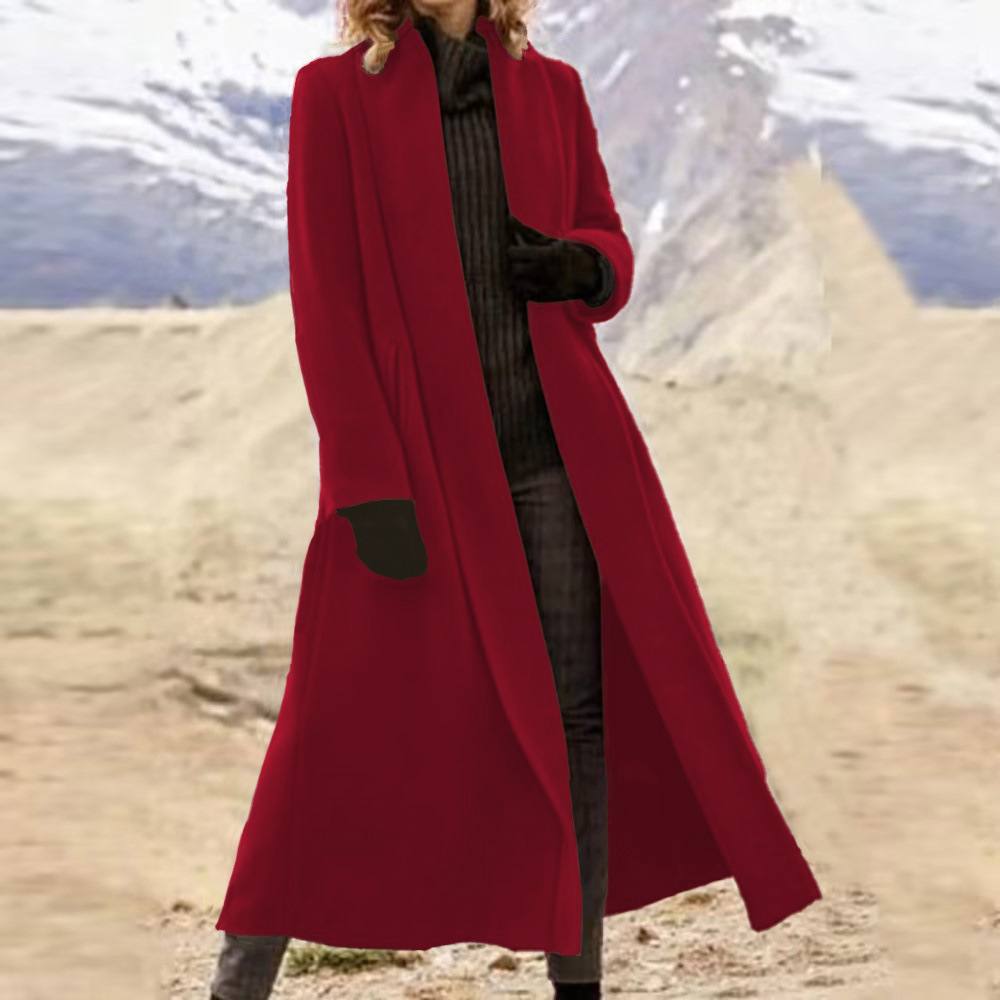 Women's Long Coat – Elegant Open Front Lapel Jacket for Fall Winter