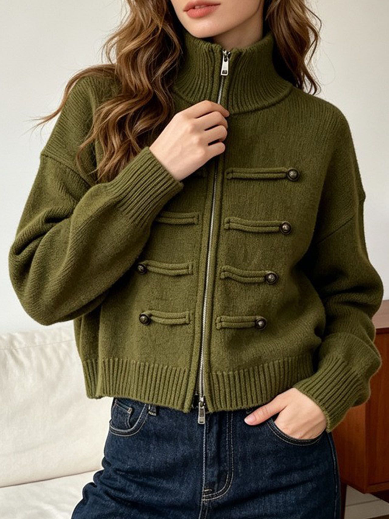 Women's Casual Mock Neck Zip Up Knit Sweater Long Sleeve Pullover Top, Solid Color Ribbed Knit Lightweight Sweater for Fall Winter