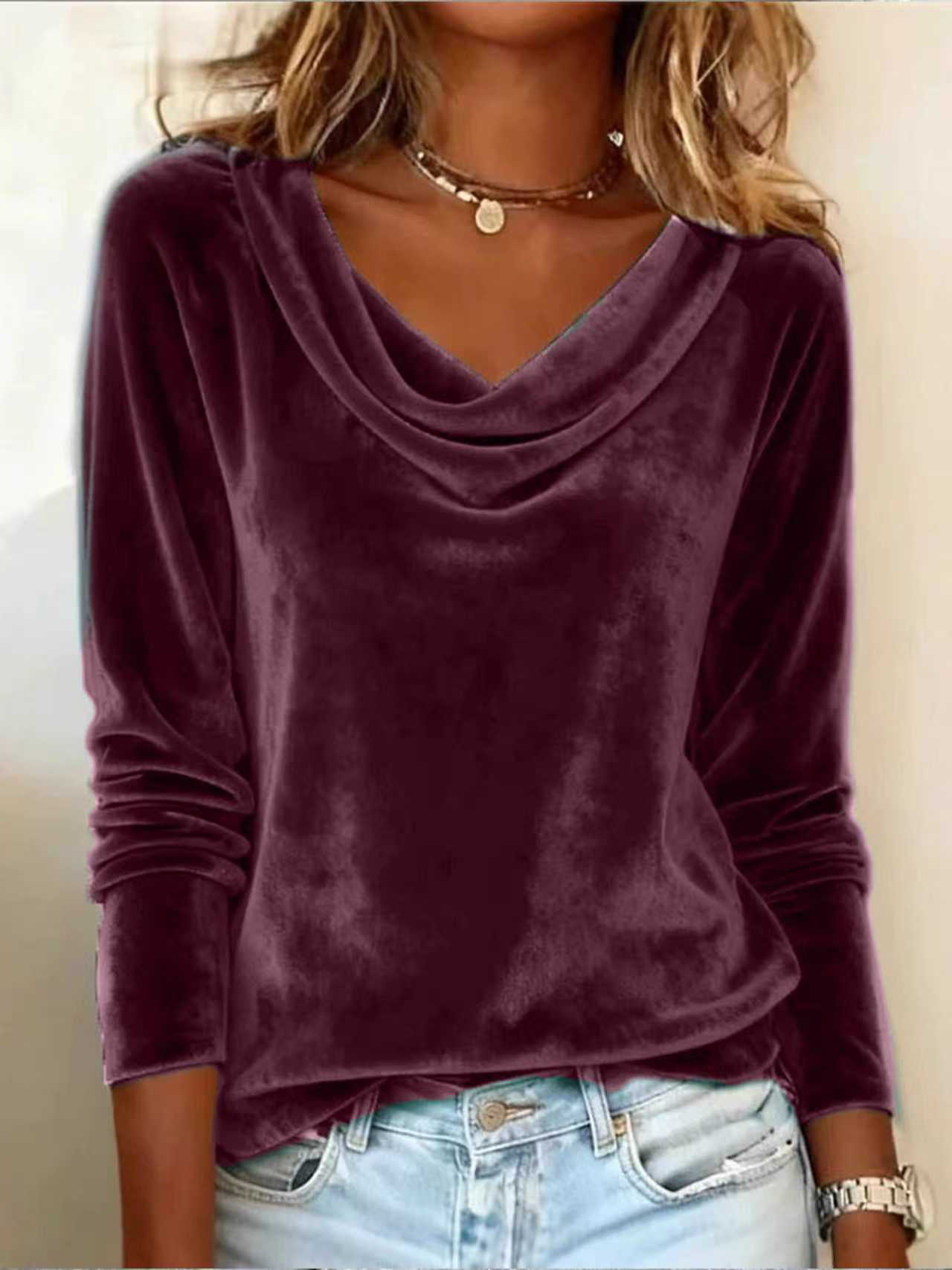 Women’s Velvet Long Sleeve Cowl Neck Top