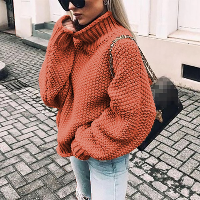 Women’s Chunky Knit Turtleneck Sweater, Oversized Loose Fit Pullover Jumper, Cozy Textured Cable Knit Long Sleeve Sweater for Fall Winter Casual Streetwear