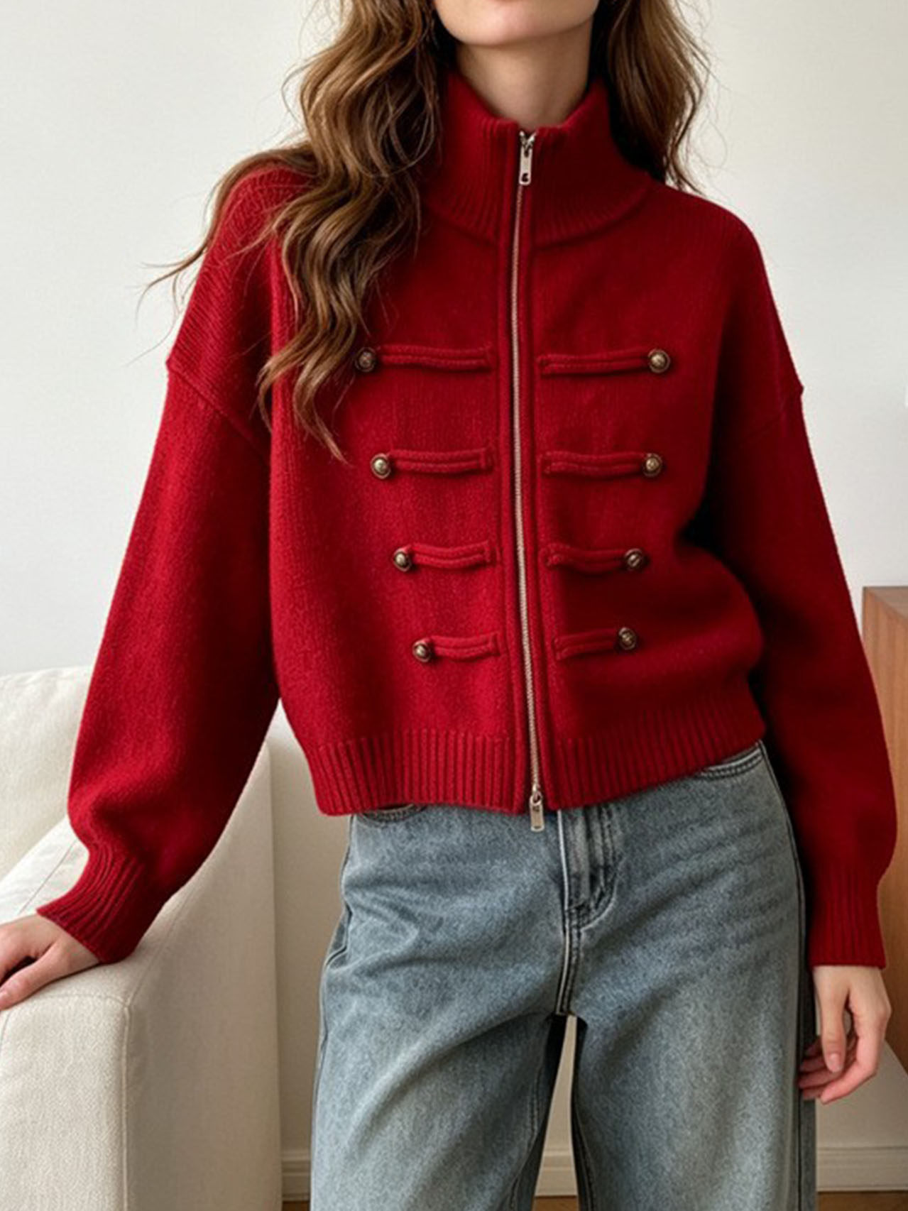 Women's Casual Mock Neck Zip Up Knit Sweater Long Sleeve Pullover Top, Solid Color Ribbed Knit Lightweight Sweater for Fall Winter