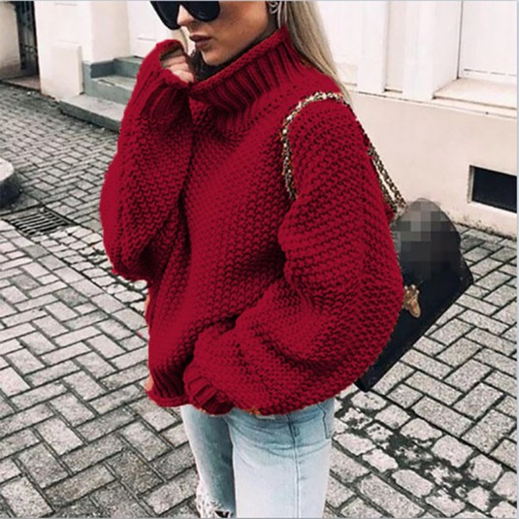 Women’s Chunky Knit Turtleneck Sweater, Oversized Loose Fit Pullover Jumper, Cozy Textured Cable Knit Long Sleeve Sweater for Fall Winter Casual Streetwear