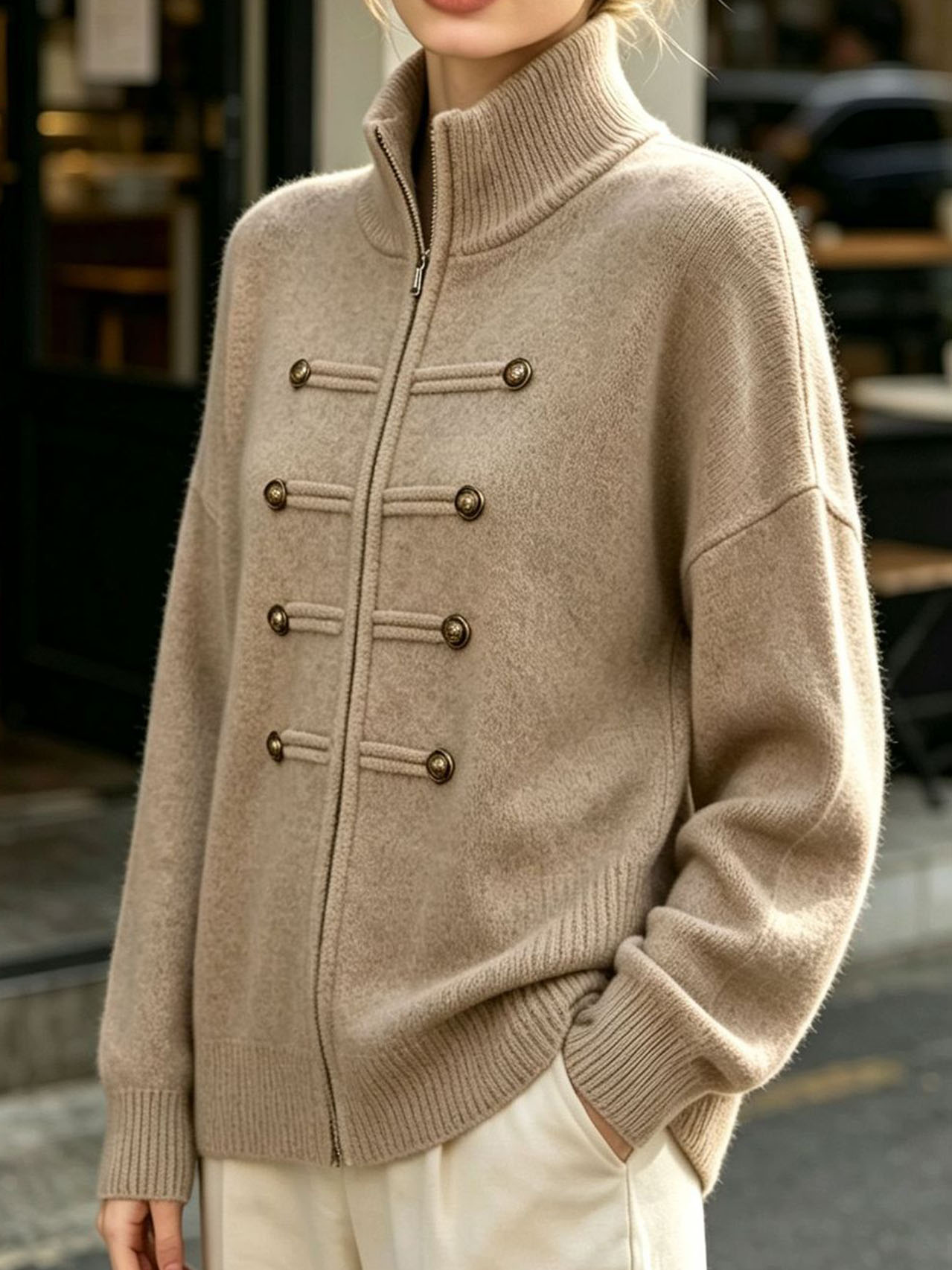 Women's Casual Mock Neck Zip Up Knit Sweater Long Sleeve Pullover Top, Solid Color Ribbed Knit Lightweight Sweater for Fall Winter