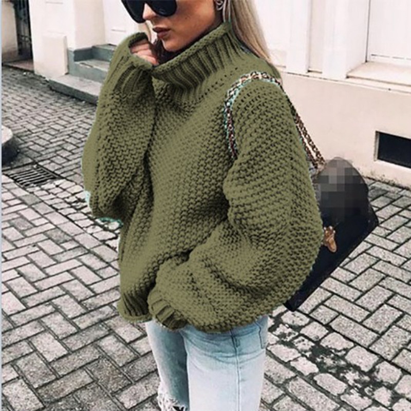 Women’s Chunky Knit Turtleneck Sweater, Oversized Loose Fit Pullover Jumper, Cozy Textured Cable Knit Long Sleeve Sweater for Fall Winter Casual Streetwear