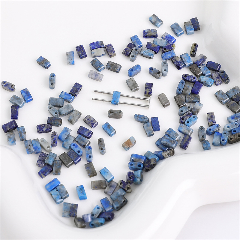 Lapis Lazuli  Natural Stone Double Hole TILA Flat Tile Loose Beads Tile Beads, Approx 5×2mm Spacer Beads for DIY Dopamine Bracelet Necklace Ring Craft Supplies, 10 Pieces Per Pack Wholesale