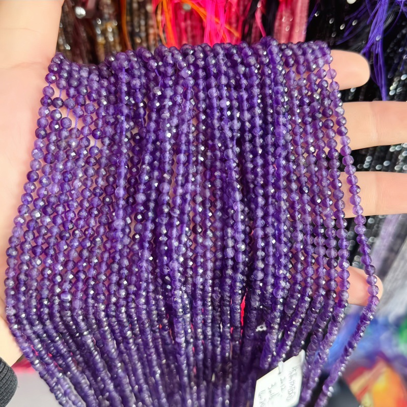 Natural Faceted Cut Round Gemstone Loose Beads, Multi-size 2/3/4mm Mixed Color Agate Crystal Spacer Beads for DIY Bracelet Necklace Earring Craft Making, Wholesale Per Strand