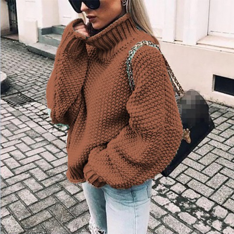 Women’s Chunky Knit Turtleneck Sweater, Oversized Loose Fit Pullover Jumper, Cozy Textured Cable Knit Long Sleeve Sweater for Fall Winter Casual Streetwear