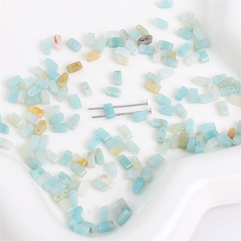 Amazonite  Natural Stone Double Hole TILA Flat Tile Loose Beads Tile Beads, Approx 5×2mm Spacer Beads for DIY Dopamine Bracelet Necklace Ring Craft Supplies, 10 Pieces Per Pack Wholesale