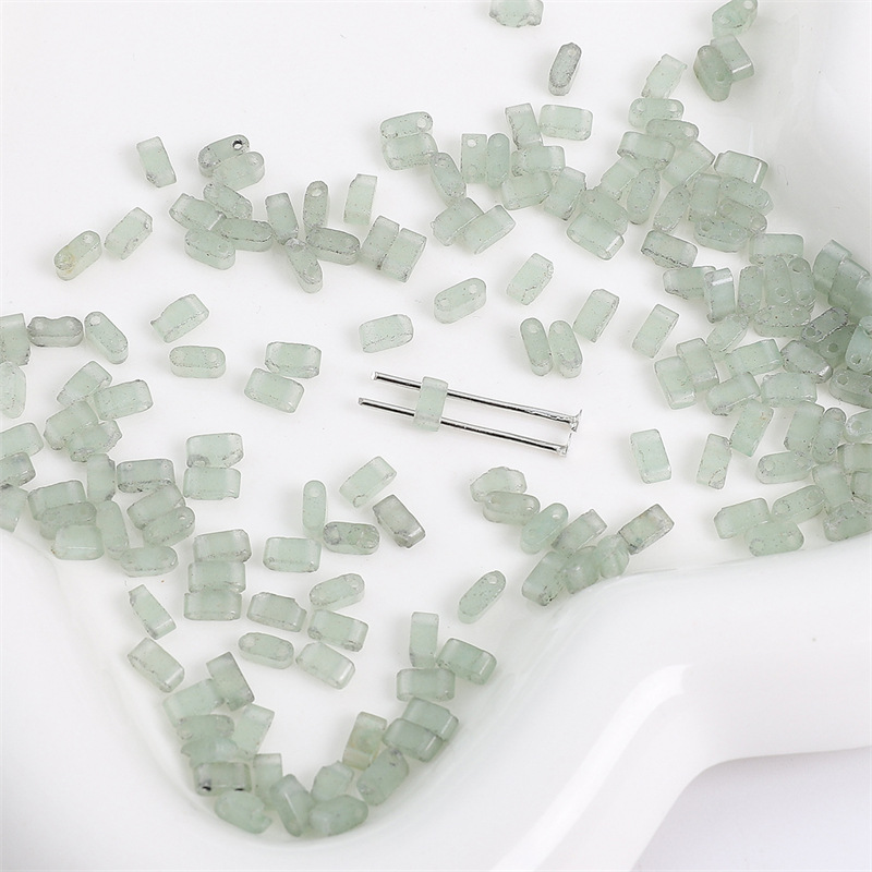 Green Aventurine Natural Stone Double Hole TILA Flat Tile Loose Beads Tile Beads, Approx 5×2mm Spacer Beads for DIY Dopamine Bracelet Necklace Ring Craft Supplies, 10 Pieces Per Pack Wholesale