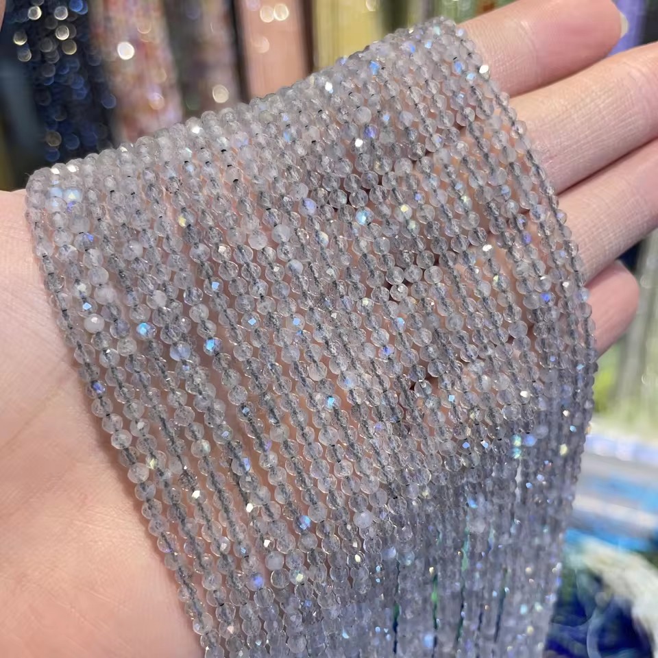 Wholesale Faceted Natural Gemstone Beads, Cut Crystal Loose Beads, Aquamarine Tourmaline Agate Spacer Beads for DIY Bracelet Necklace Jewelry Making, 2/3/4mm